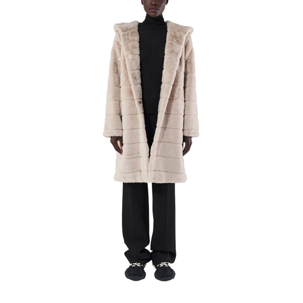 Apparis Plush Beige Hooded Faux Fur Size XS Coat